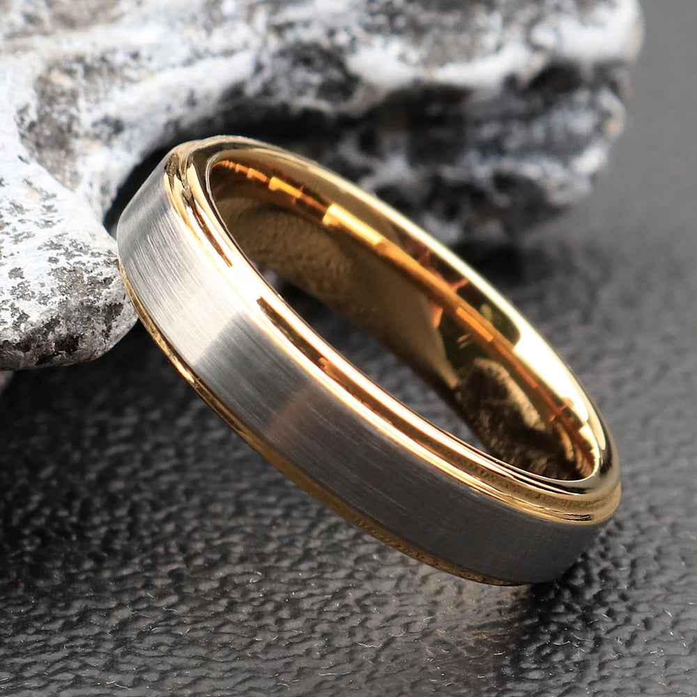 4mm Silver and Gold Tungsten Carbide Ring