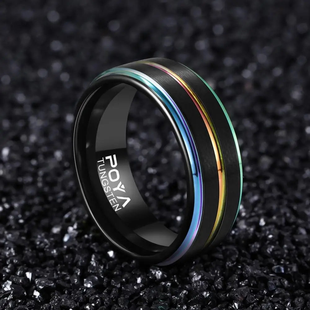 Tungsten Rainbow Gold Channel Ring