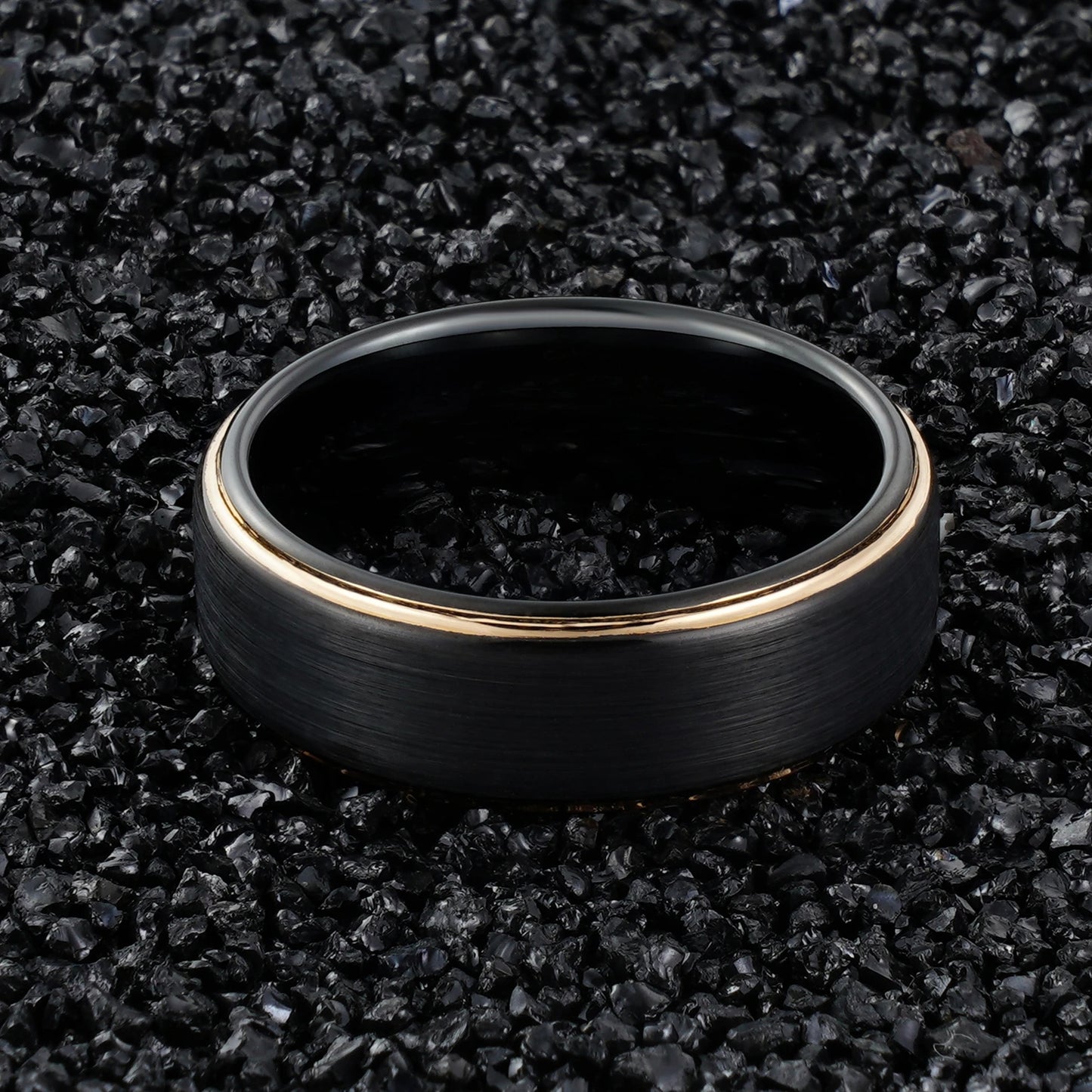 Black Tungsten Rose Gold Edge