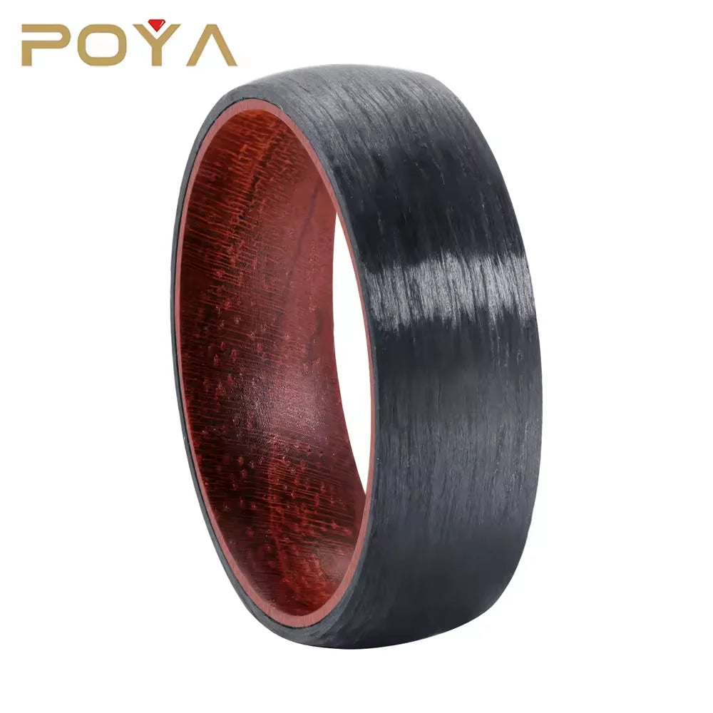 Black Carbon Fiber Ring With Wooden Strip Engagement