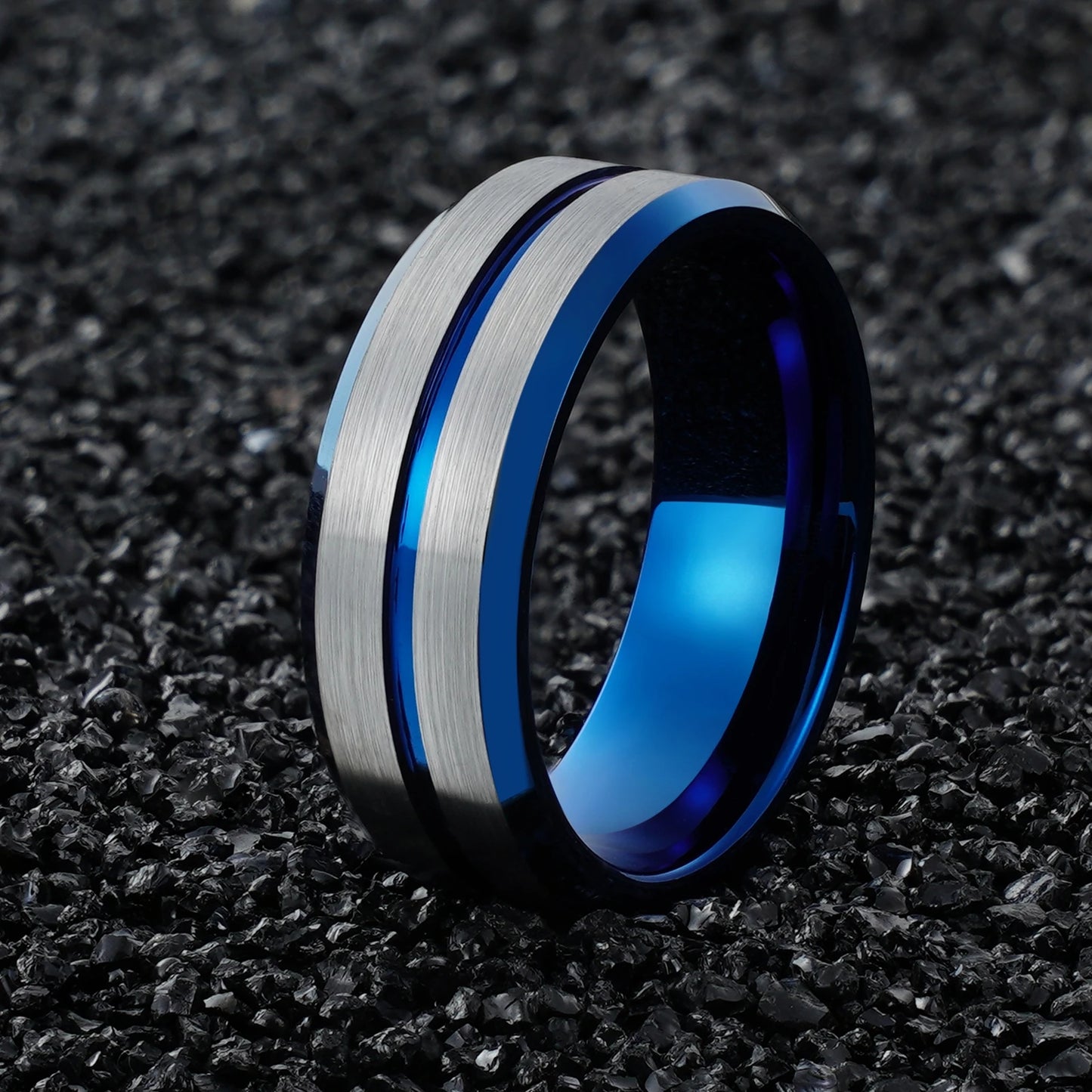 Center Grooved Blue Plated Tungsten Carbide Ring