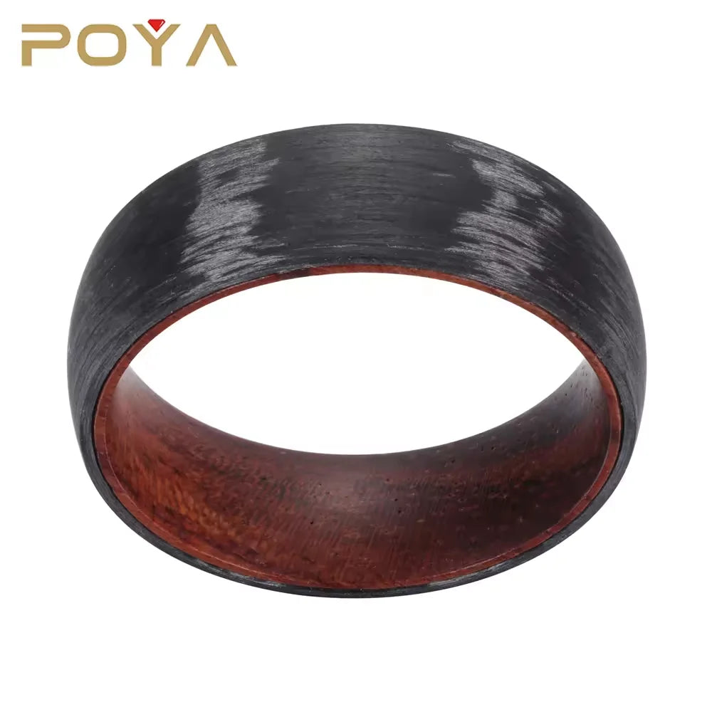 Black Carbon Fiber Ring With Wooden Strip Engagement
