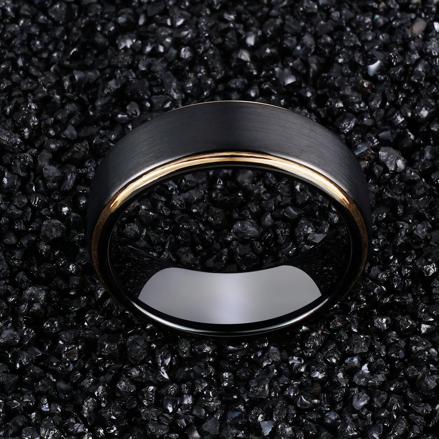 Black Tungsten Rose Gold Edge