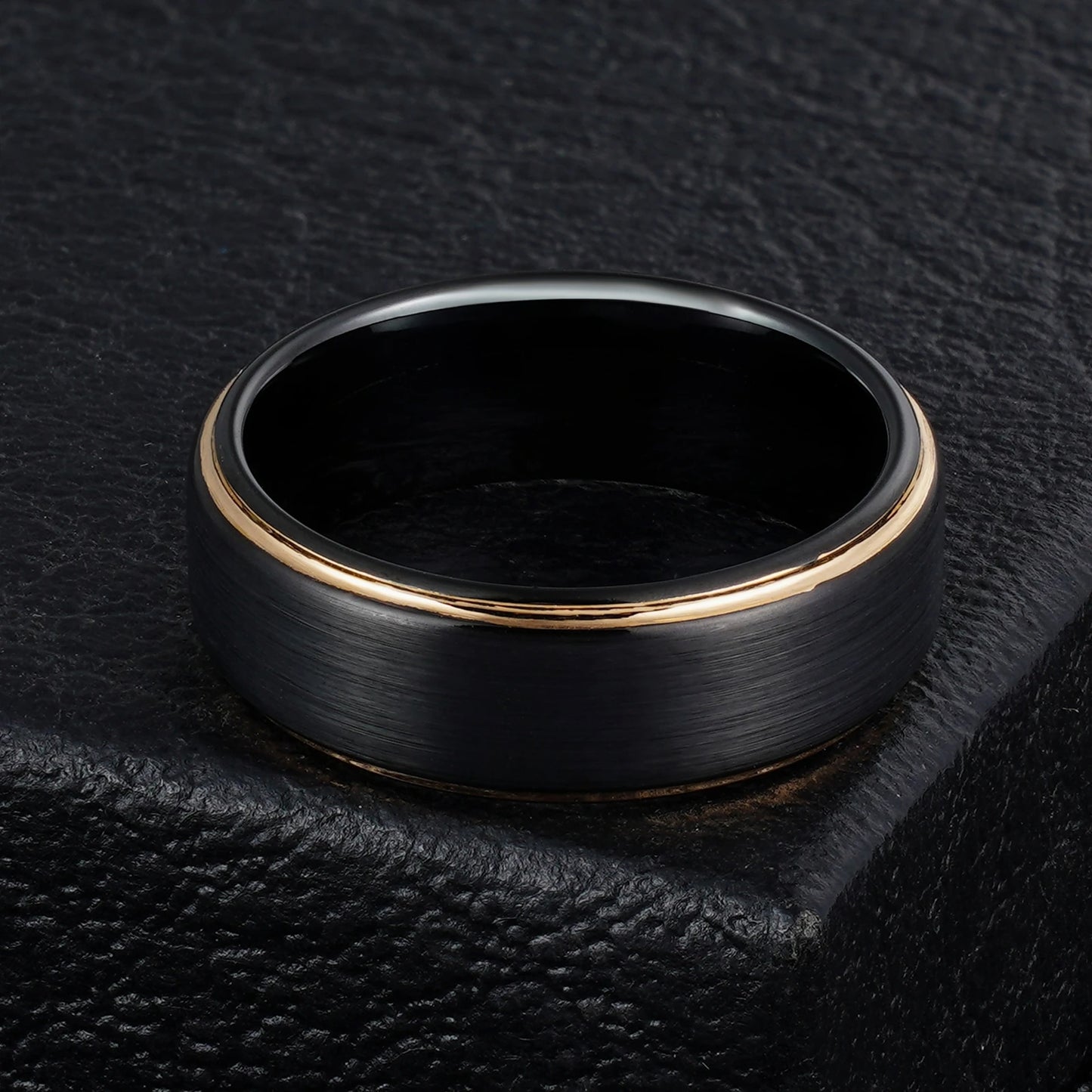 Black Tungsten Rose Gold Edge