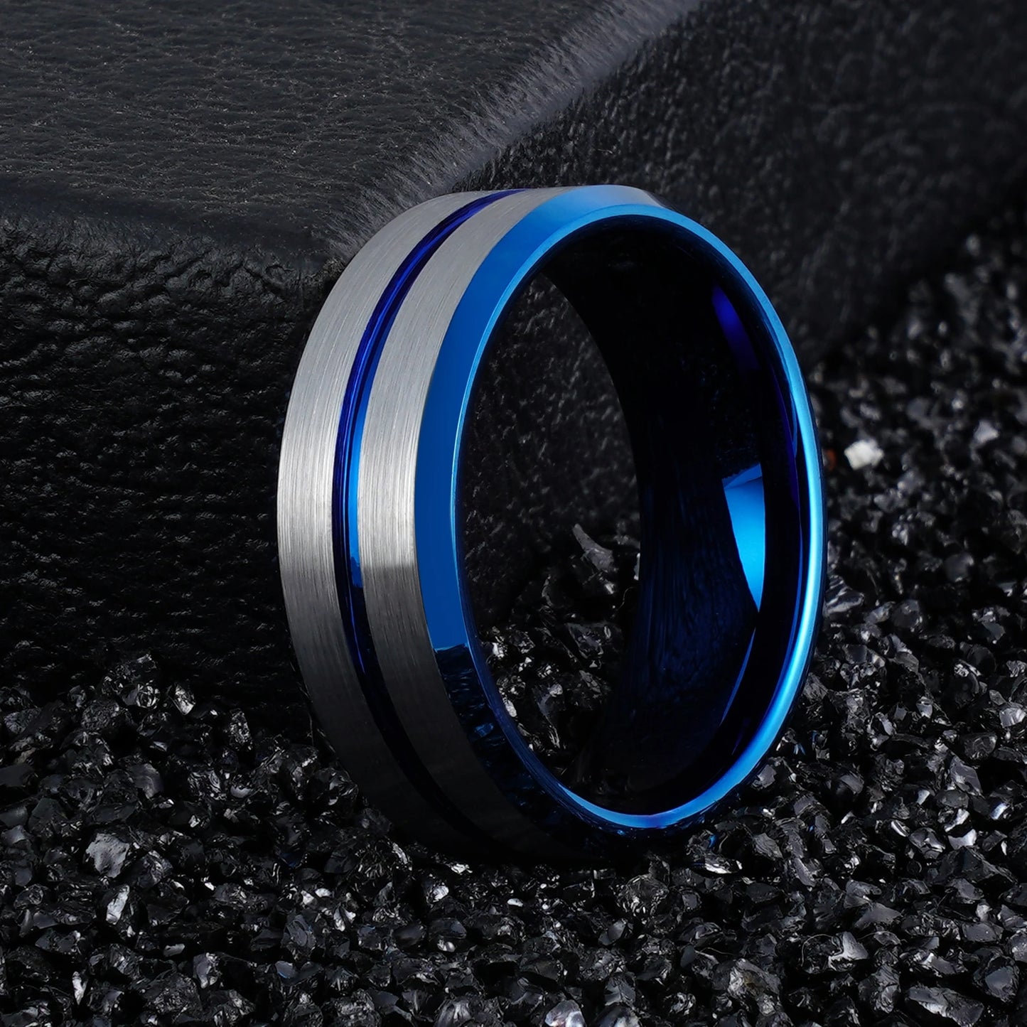 Center Grooved Blue Plated Tungsten Carbide Ring