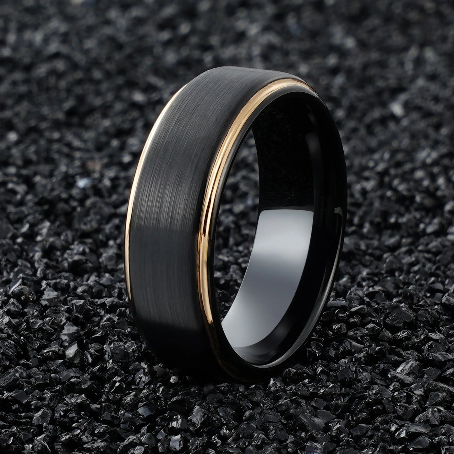 Black Tungsten Rose Gold Edge