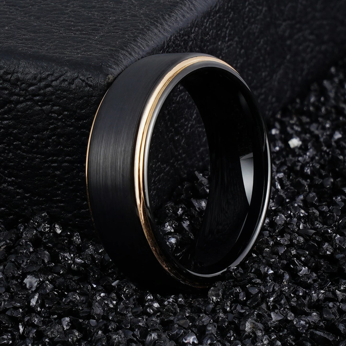 Black Tungsten Rose Gold Edge