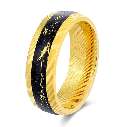 Gold Black 8mm Damascus Ring