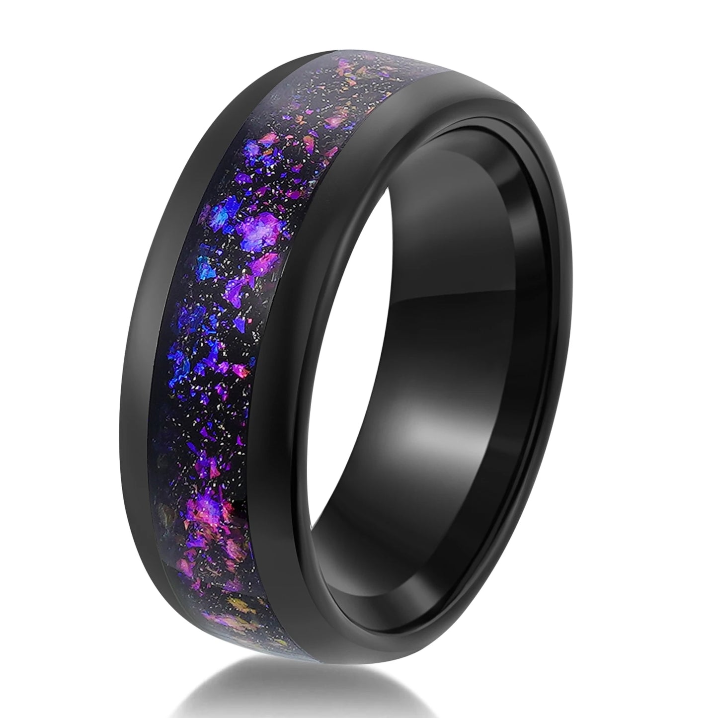 8mm Black Tungsten Ring Galaxy Gravel Inlay Wedding Band