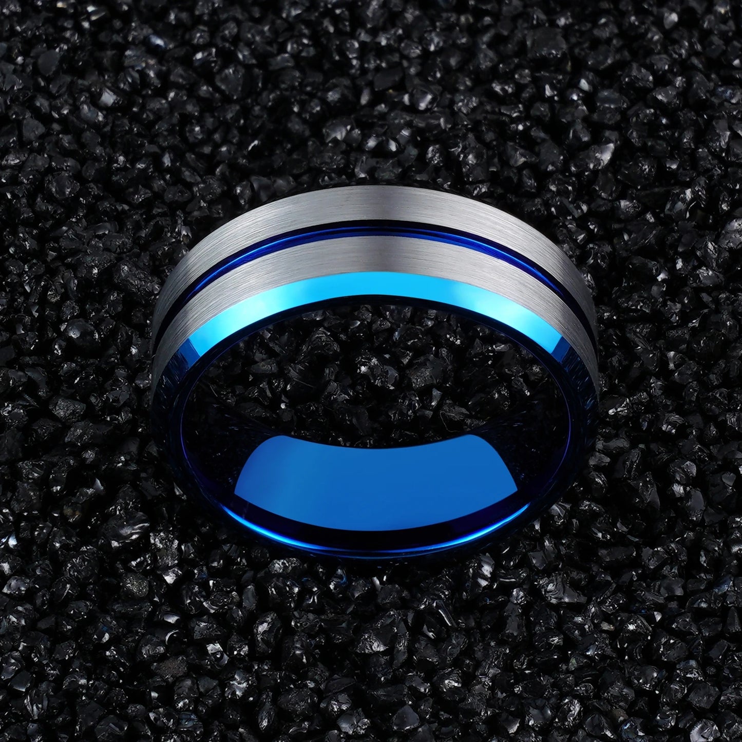 Center Grooved Blue Plated Tungsten Carbide Ring