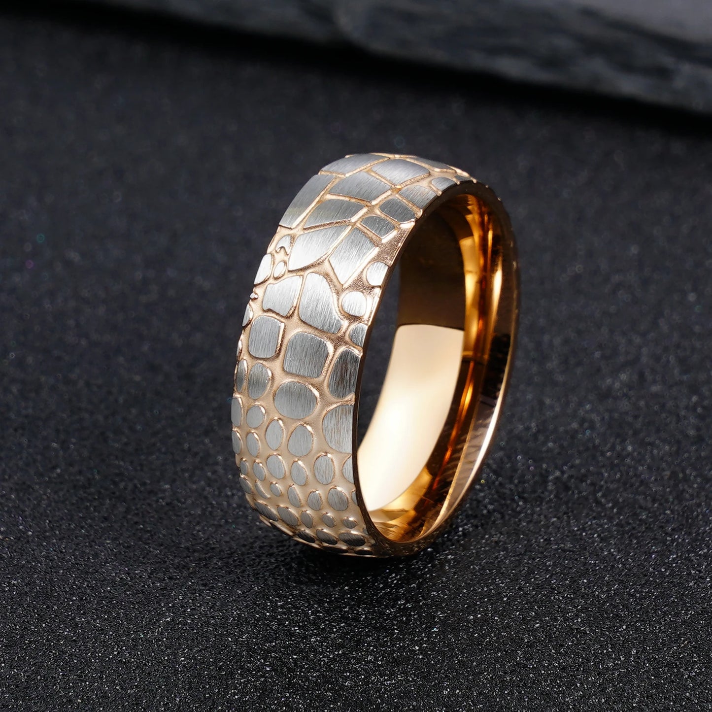 Superconductor Imprint Rose Gold Stainless Steel Ring 8MM Wide Band Comfort Fit
