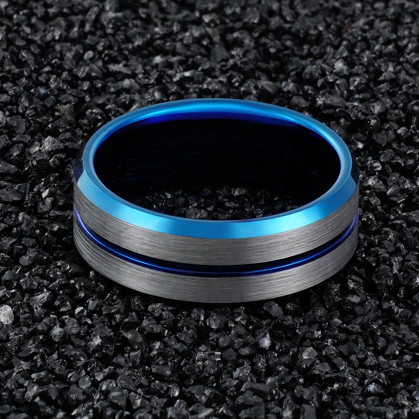 Center Grooved Blue Plated Tungsten Carbide Ring