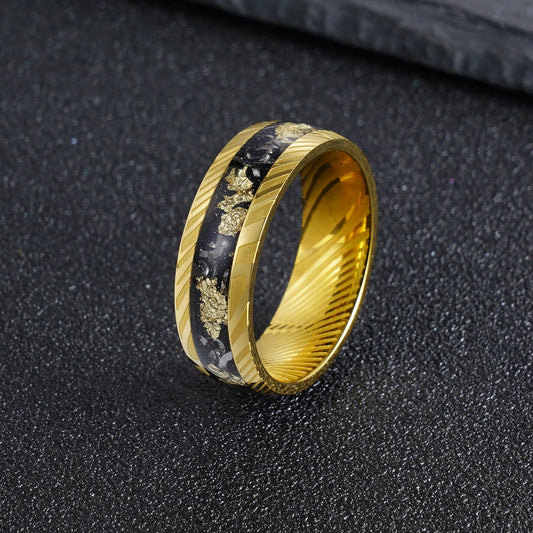 Gold Black 8mm Damascus Steel Ring