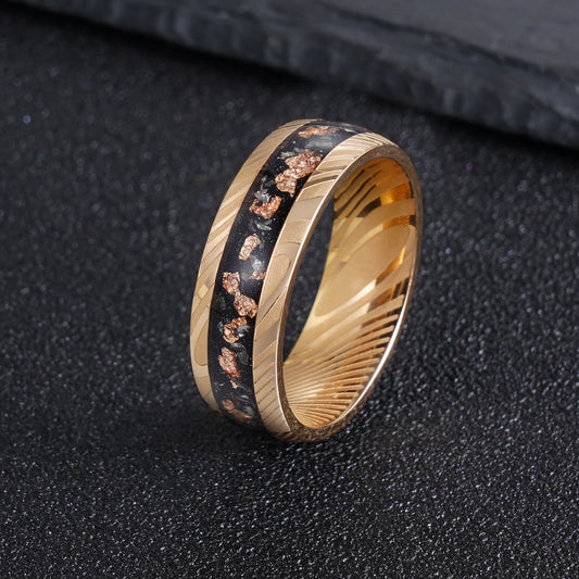 Rose Gold Black 8mm Damascus Steel Ring