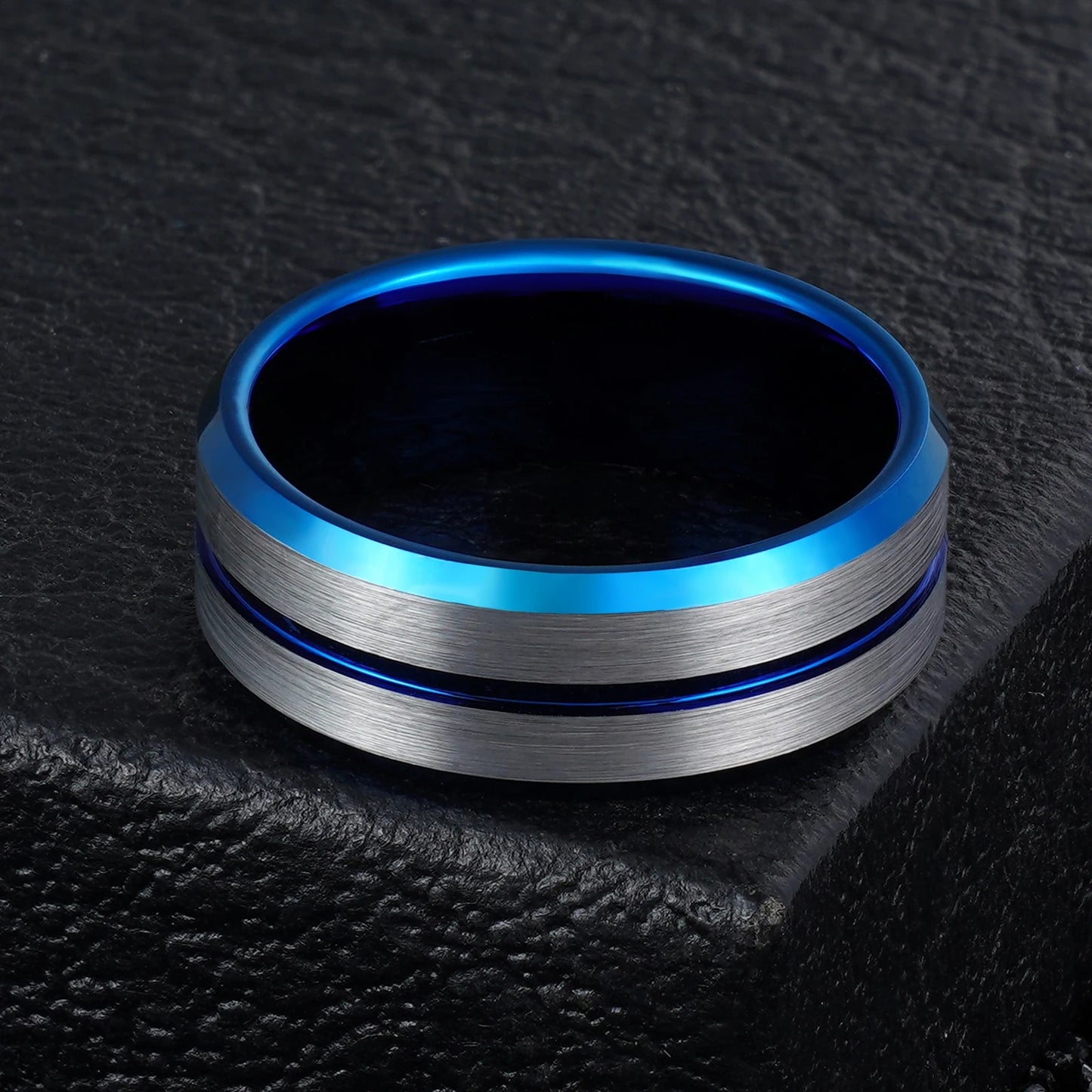 Center Grooved Blue Plated Tungsten Carbide Ring