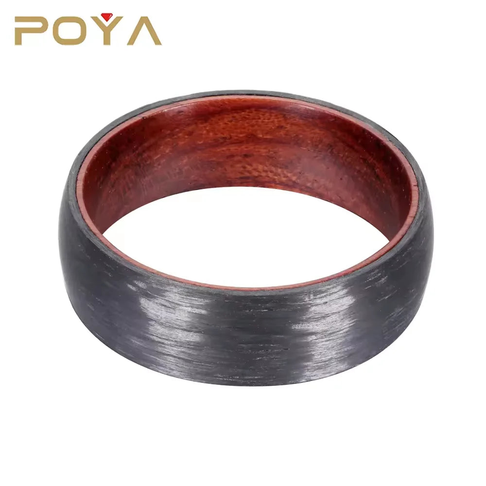 Black Carbon Fiber Ring With Wooden Strip Engagement