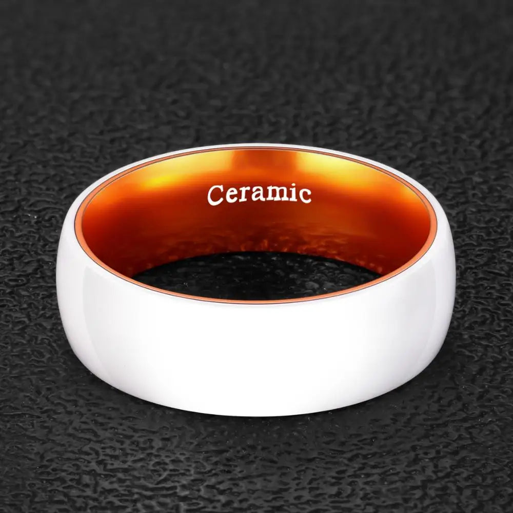 White Ceramic Band with Colorful Core