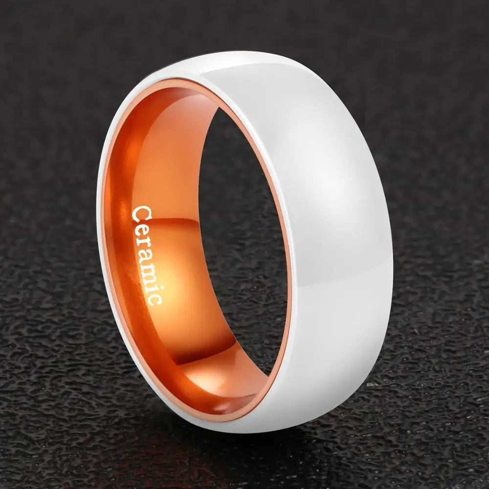 White Ceramic Band with Colorful Core